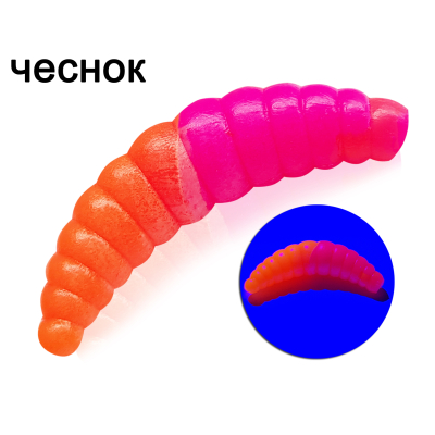 Силиконовая приманка Microfishing Magott 1,9" - 8шт Оранжевый-розовый Чеснок