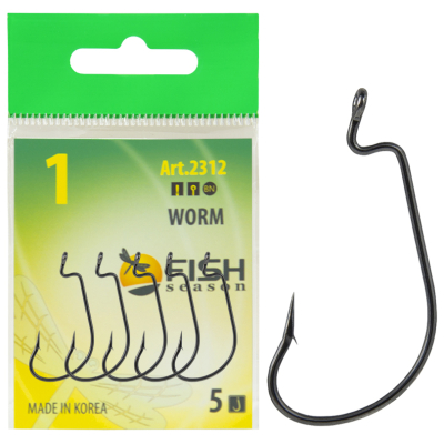 Крючок офсетный Fish Season Worm, №6, покрытие BN (5 шт)
