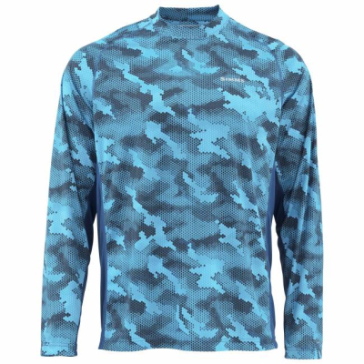 Термофутболка Simms Solarflex LS Crewneck - Print, Hex Camo Cobalt, M