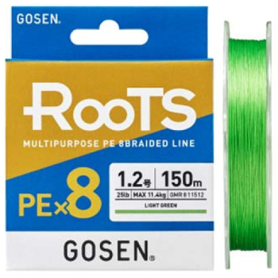 Шнур PE Gosen Roots PEx8 Light Green 150m #1.0 20LB.