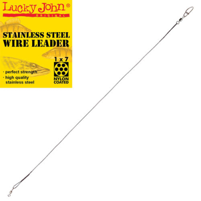Поводки стальные Lucky John Stainless Steel Wire Leader 1x7 оснащ. вертл. и вертл. с застёж. d 0.52мм/12кг/15см/ 2шт.
