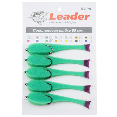 Поролоновая рыбка Leader 95 мм. кр. 2/0 зеленая