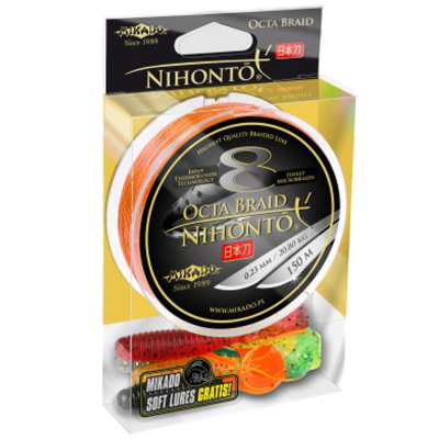 Плетеный шнур Mikado Nihonto Fine Braid Orange 150м 0,14 - 9,70кг (+силиконовые приманки)