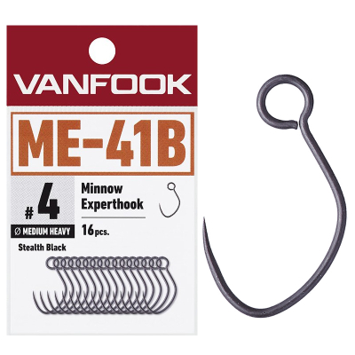 Крючок Vanfook ME-41B Minnow Experthook Medium Heavy Wire #6 Stealth Black (16pcs)