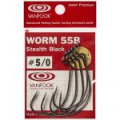 Крючок офсетный Vanfook WORM-55B Stealth Black №6/0, 4 pcs/pack