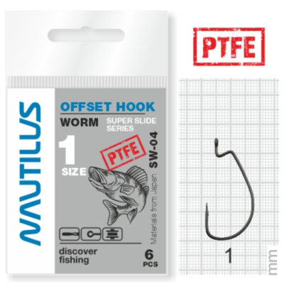 Крючок офсетный Nautilus Offset Super Slide Series Worm SW-04PTFE № 1