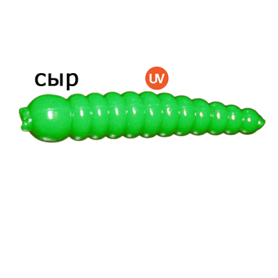 Мягкая приманка MicroFishing Личинка 3.5 см - 10шт. Зеленый (Ультрафиолет) Сыр