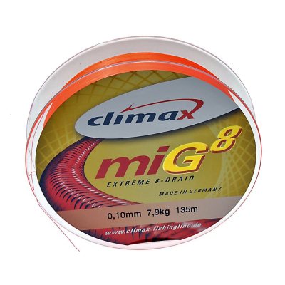 Плетёный шнур Climax miG8 Extreme Braid 135м 0.20мм 19.5кг/42lb (флуоресцентный оранжевый)