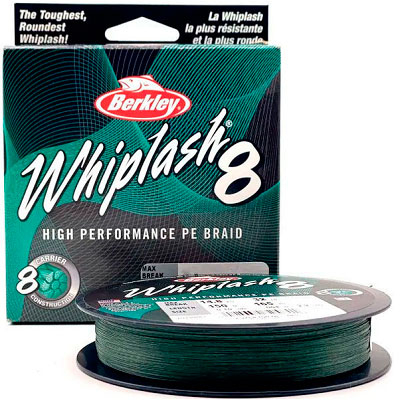 Леска плетеная Berkley Whiplash 8 NEW 300m Green (Темно-зеленая) 0,08mm 12,9kg