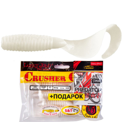 Комплект: Силиконовая приманка Lucky John Pro Series Crusher Grub 4,5" цв. 026 и крючки офсетные LJ Predator сер. LJH345