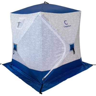 Палатка зимняя куб "Следопыт" 1,8 х1,8 м, Oxford 210D PU 1000, S по полу 3,2 кв.м, цв. синий/белый с принт (PF-TW-31)