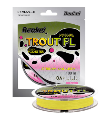 Леска полиэстер Benkei Trout PL 100m желтый fluo #04 (0,104mm), 0,91kg