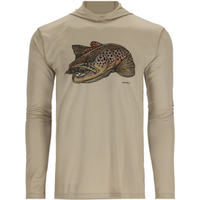 Термофутболка Simms Tech Hoody - Artist Series, Stone/Brown Trout, XL