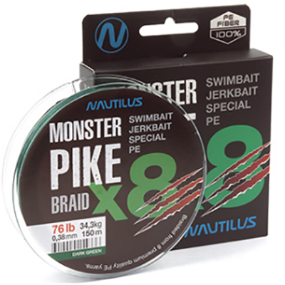 Шнур Nautilus Monster Pike Braid X8 Dark Green 150м d-0.38 34.3кг 76lb