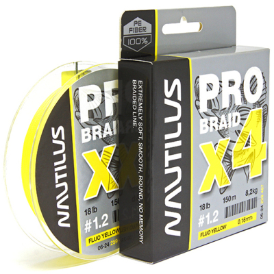 Шнур Nautilus Pro Braid X4 Fluo Yellow d-0.09 2.7кг 6lb 150м