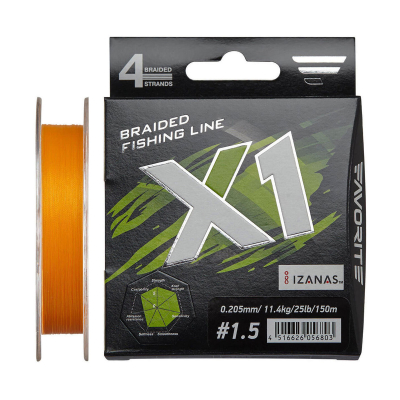 Шнур Favorite X1 PE 4x 150m (orange) #1.2/0.185mm 9.5kg/20lb