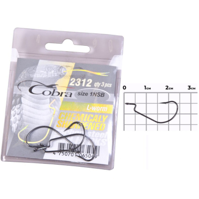 Крючки офсетные Cobra L-Worm 2312NSB размер 001 3шт.