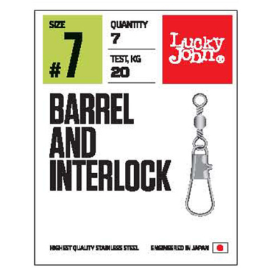 Вертлюги c застежкой Lucky John Pro Series Barrel And Interlock Black 016 10шт.