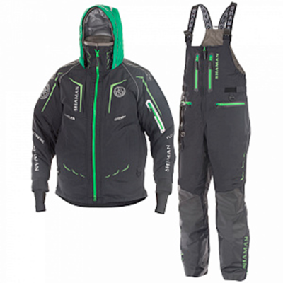 Костюм-поплавок мужской демисезонный Shaman "Angler" (S-311-0) -20, hardguard, черный (зеленые молнии)