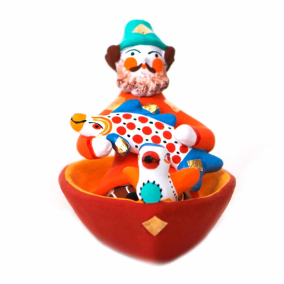 Фигурка "Мужик в лодке с рыбой и птичкой"