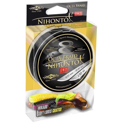 Плетеный шнур Mikado Nihonto Octa Braid Black 150м 0,20 - 18,10кг (+силиконовые приманки)