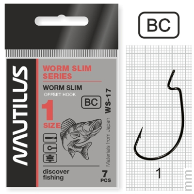 Крючок офсетный Nautilus Offset Worm Slim series WS-17 BC №1