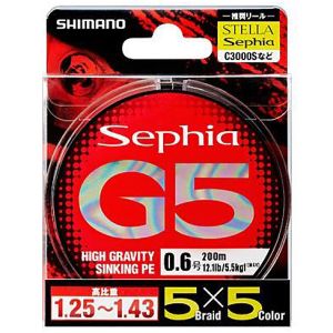 Шнур PE Shimano PL-E65N Sephia G5 5Col. 200m #0.6 (5.5kg)