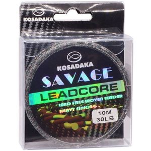 Лидкор без свинца Kosadaka Savage 10м, 30LB коричневый/черный, зеленая оболочка (5шт) (LSVBG30)