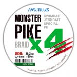 Шнур Nautilus Monster Pike Braid X4 Dark Green 150м d-0.36 27.2кг 60lb