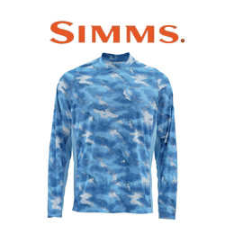 Simms Solarflex LS Crewneck Print Hex Camo Sky Blue