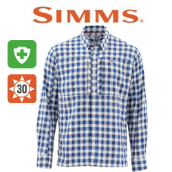 Simms BugStopper LS Shirt, Plaid Admiral Blue