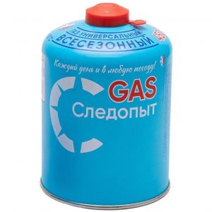 Газ для портативных плит "Следопыт", метал. баллон, 450гр. резьб., (всесезонный) РОССИЯ