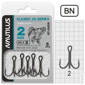 Крючок тройной Nautilus Treble 2X-series 2406BN № 2 (5шт)