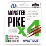 Шнур Nautilus Monster Pike Braid X4 Dark Green 150м d-0.41 36.2кг 80lb