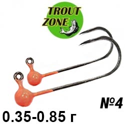 Trout Zone Джиг-головка на крючке Kumho BN №4 (Безбородый) оранжевый