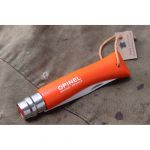 Нож Opinel №7 Trekking, нержавеющая сталь, кожаный темляк, оранжевый