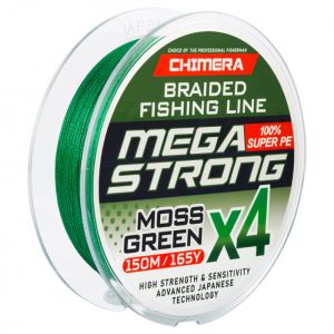 Шнур плетёный Chimera Megastrong Moss Green X4 100m # 0.18mm. 10.25kg.