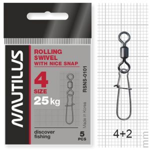 Вертлюг Nautilus с застежкой Rolling Swivel 0101 with Nice Snap size # 4 тест 25кг