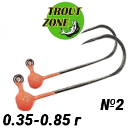 Trout Zone Джиг-головка на крючке Kumho BN №2 (Безбородый) оранжевый