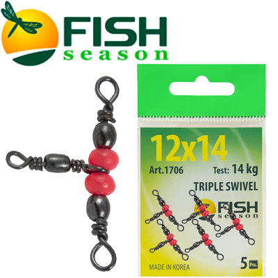 Fish Season Вертлюжок на три направления красная бусина