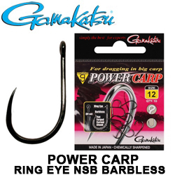 Gamakatsu Power Carp Ring Eye NSB Barbless Black