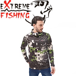 Extreme Fishing Addiction UPF 50+ Pixel Woodland с капюшоном и карманом