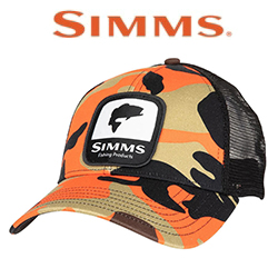 Simms Bass Patch Trucker, Woodland Camo Flame