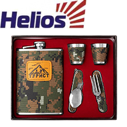 Helios (HS-2023-TZ-6) Набор (фляжка + 2 стопки + складные вилка + ложка)