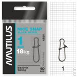 Застежка Nautilus Nice Snap black nickel size # 1 тест 18кг