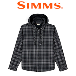 Simms ColdWeather Hooded Shacket, Wakemup Plaid: Black