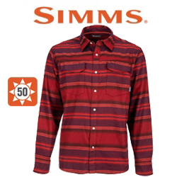 Simms Gallatin Flannel LS Shirt, Auburn Red Stripe